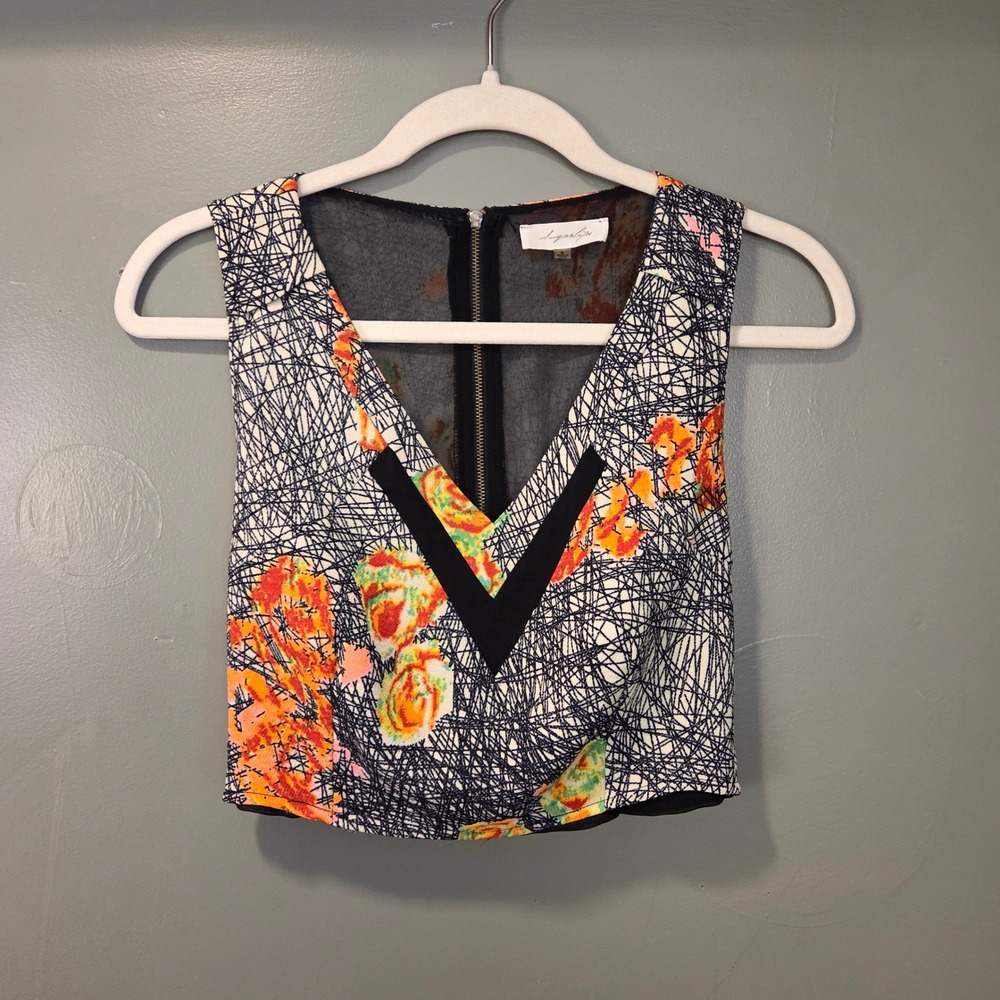 Sugarlips Women's Abstract Floral Print Cropped Tank, Size S, Back Zipper